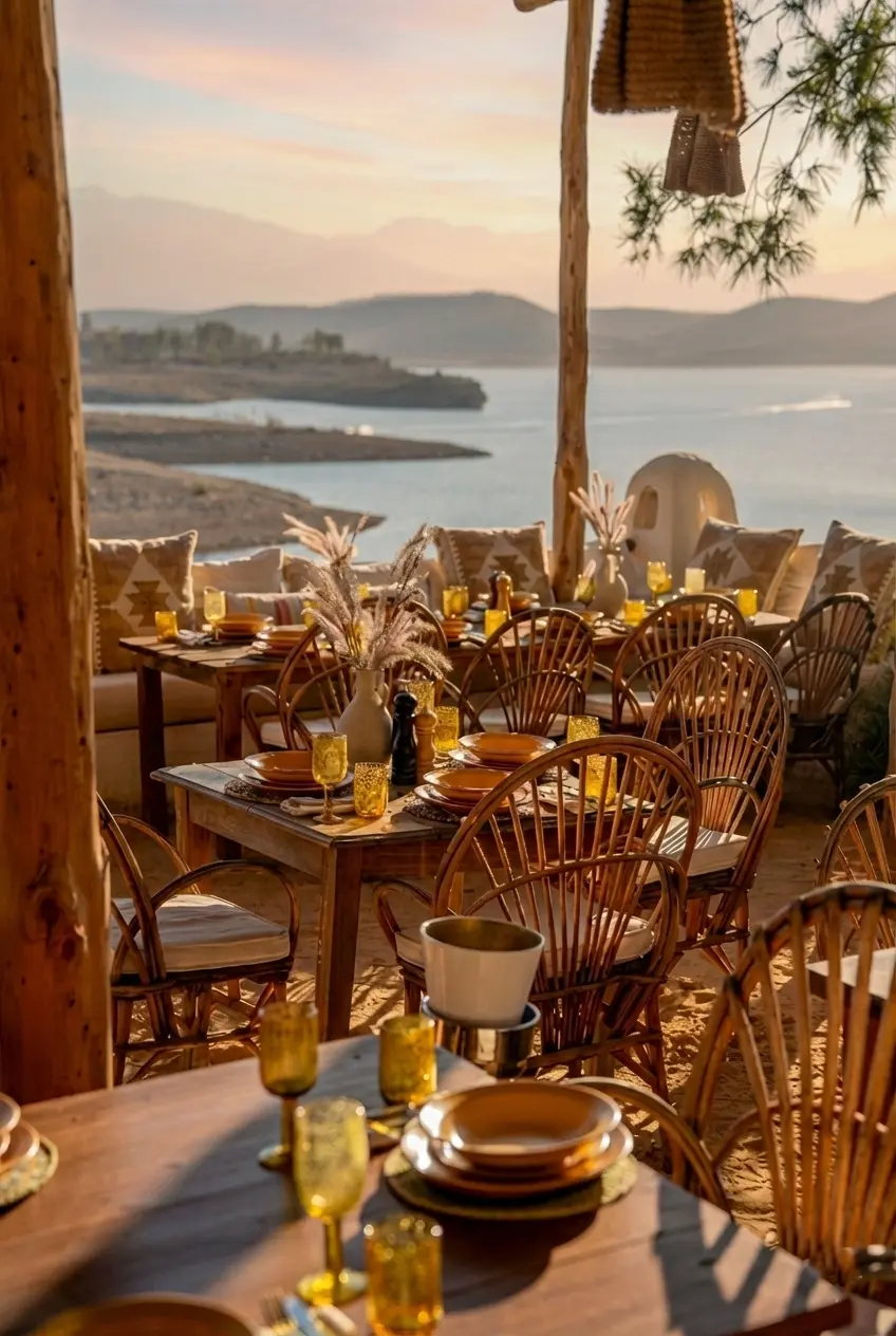 Breathtaking views of the snow-capped High Atlas Mountains from our exclusive Ibiza-style day club near Marrakech