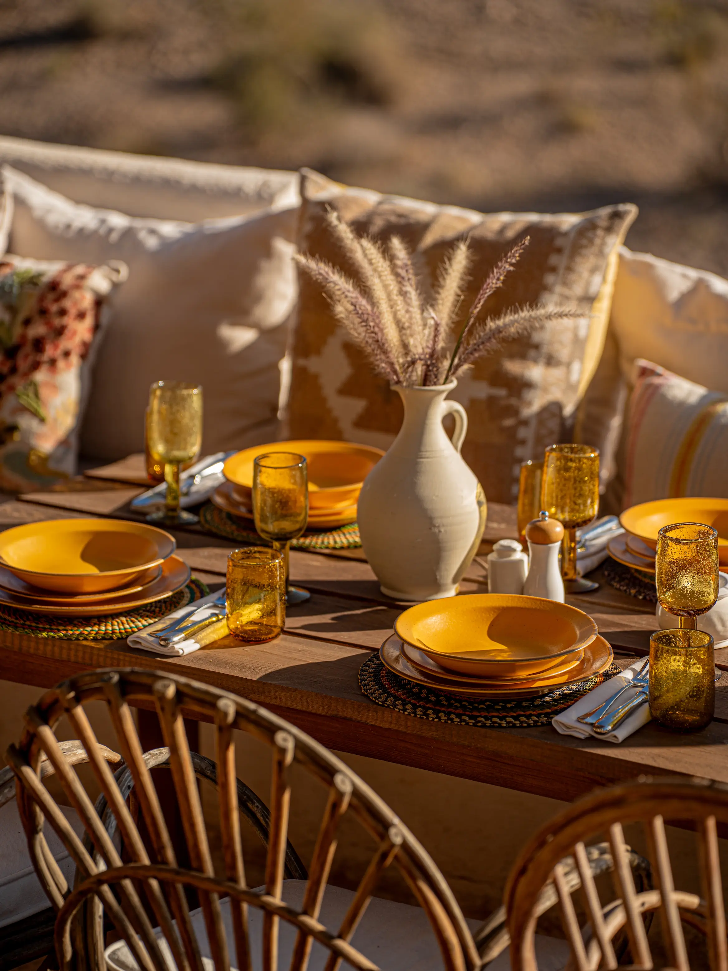 Luxury Mykonos vibe restaurant and day club oasis in the Agafay Desert near Marrakech