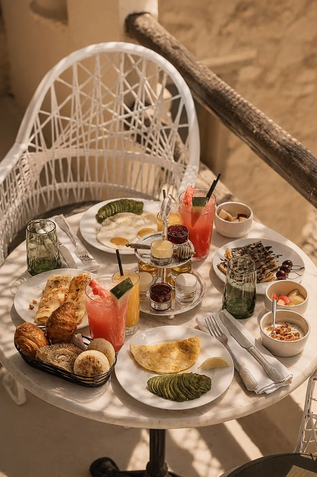 Canapés de patio ombragés et salon extérieur rétro-bohème pour se détendre au Casa Lalla Hotel Rural près d'Agafay.